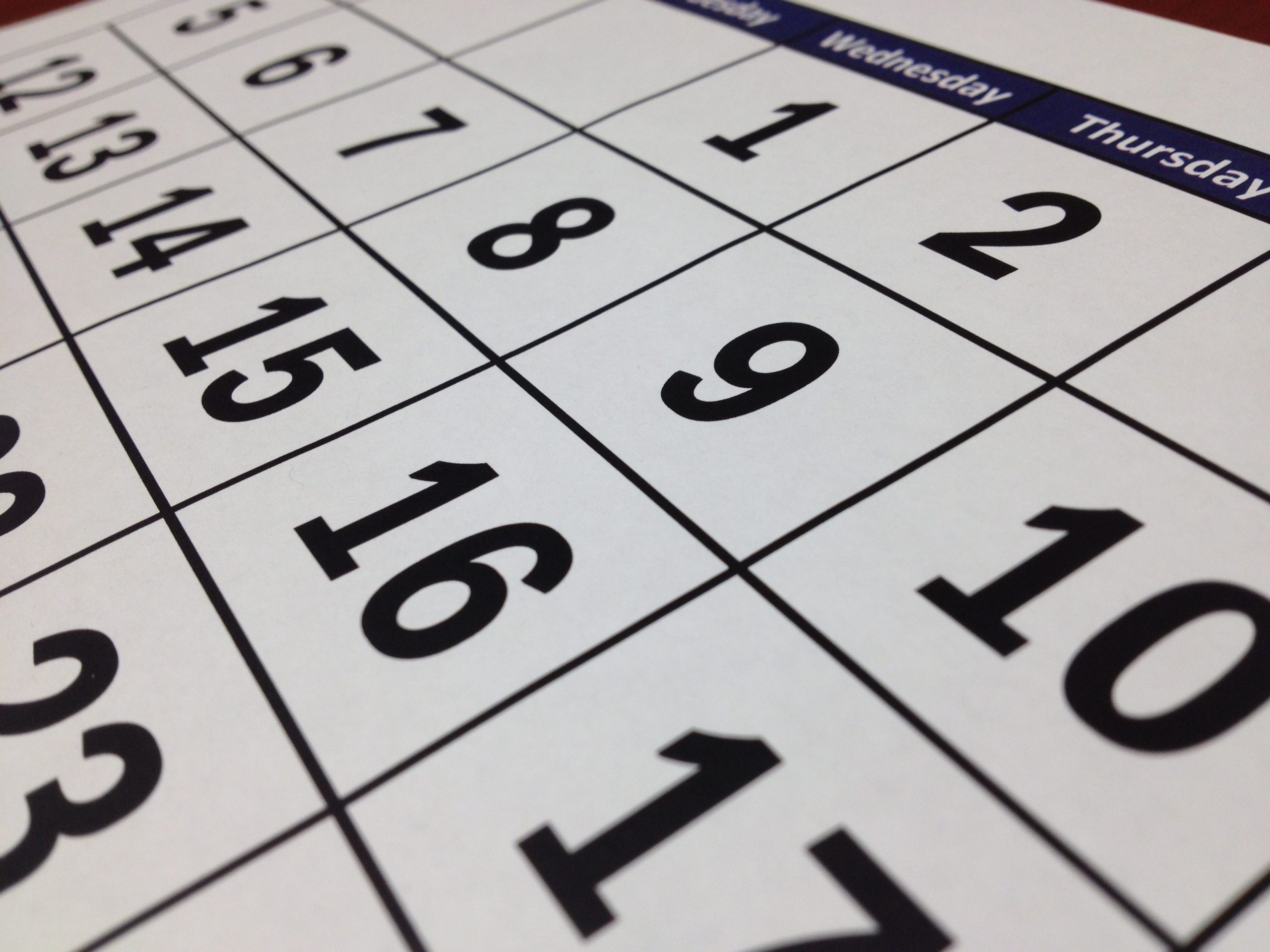 Un calendrier - Domaine public