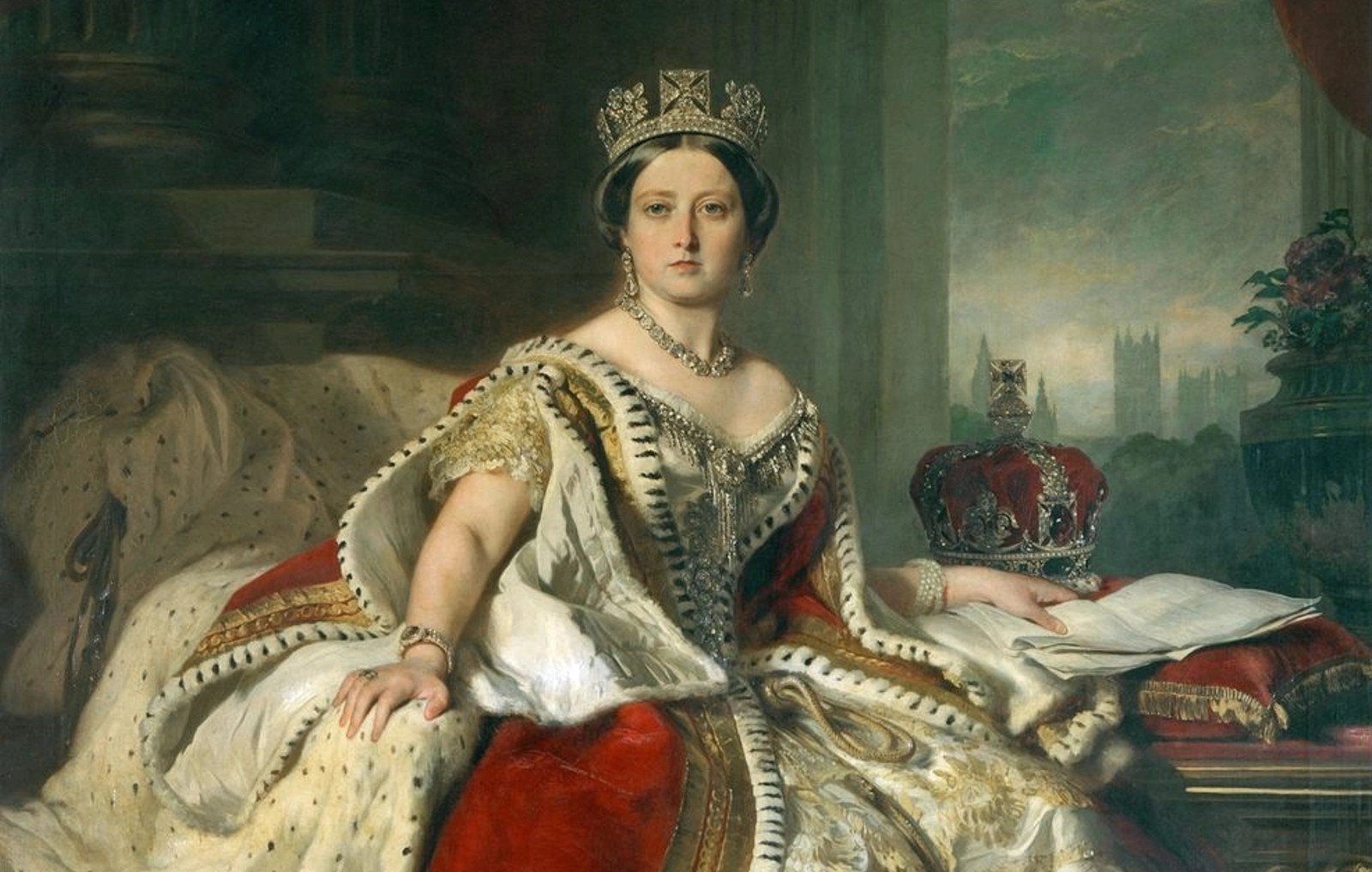 Portrait de la reine Victoria réalisé par Franz Xaver Winterhalter en1819-1901.
- Photographie de  Franz Xaver Winterhalter