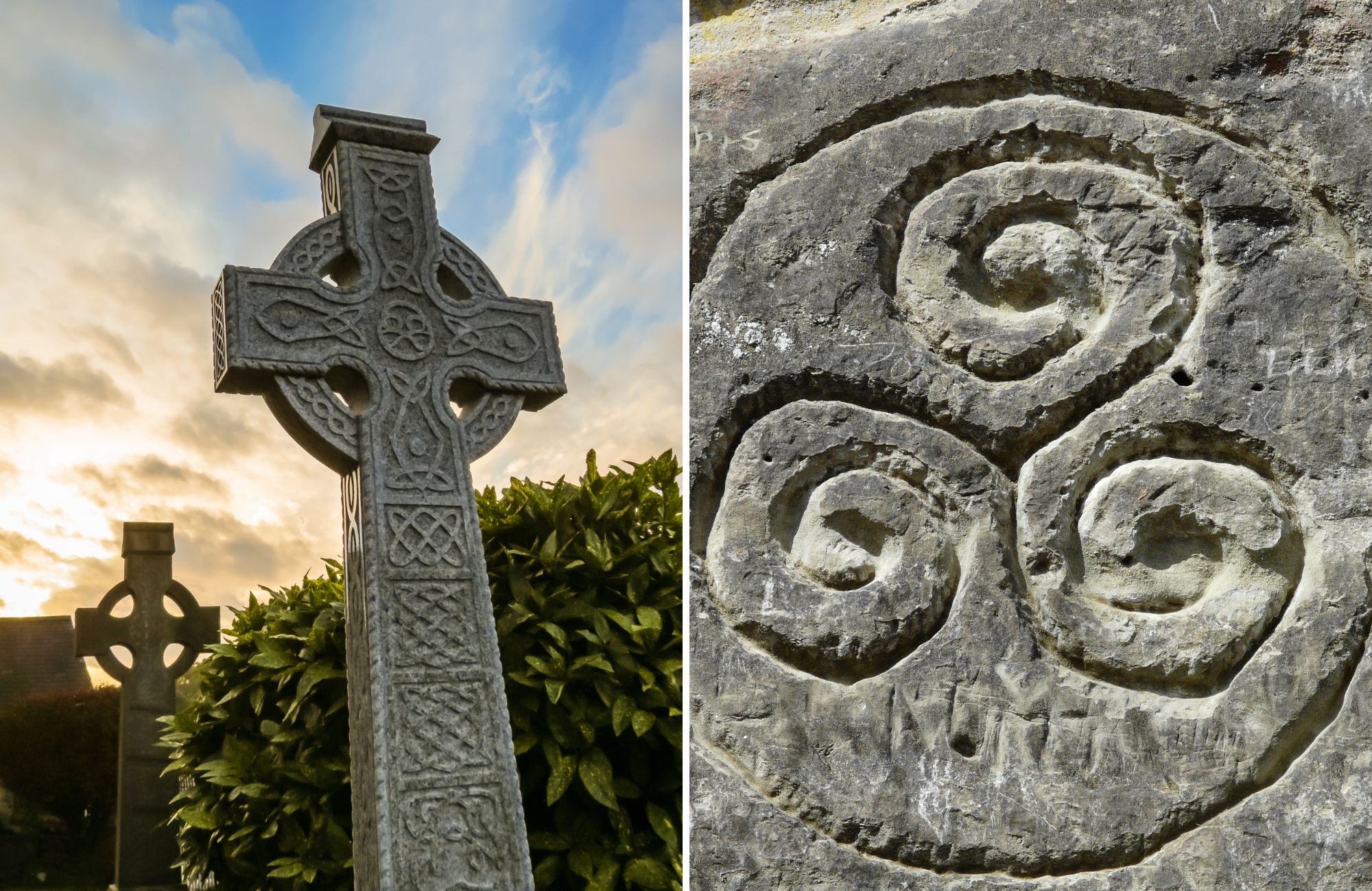 Une croix celtique chrétienne et un triskell païen - © Canva Pro