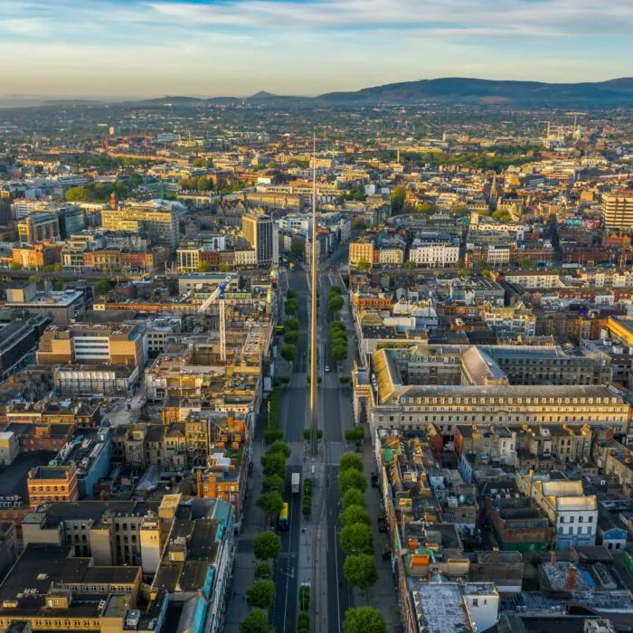 Vue aérienne sur O'Connell Street à Dublin - © Irish Drone Photography