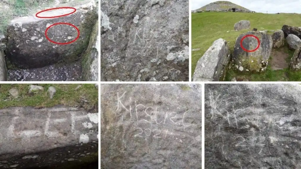 Irlande : Loughcrew , un site néolithique irlandais vandalisé 1 Les gravures sauvages réalisées à Loughcrew