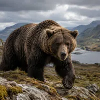 Reconstitution d’un ours dans les paysages sauvages de l’Irlande préhistorique. - Go to Ireland.com