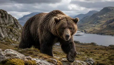 Reconstitution d’un ours dans les paysages sauvages de l’Irlande préhistorique. - Go to Ireland.com