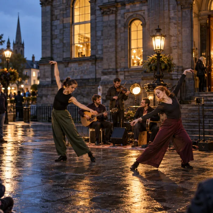 Danse et concert devant un bâtiment historique pendant Culture Night en Irlande -Go-to-Ireland.com