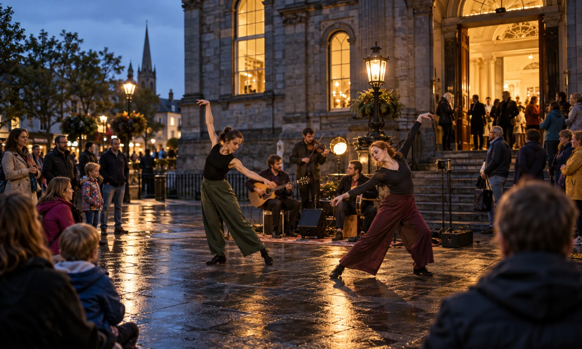 Danse et concert devant un bâtiment historique pendant Culture Night en Irlande -Go-to-Ireland.com