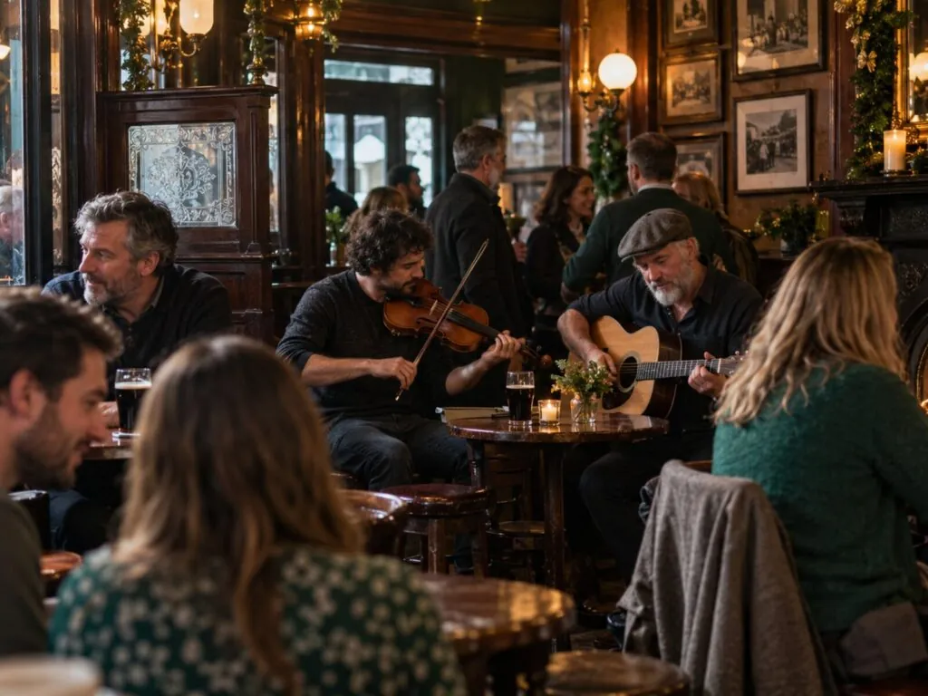 Musiciens traditionnels dans un pub de Dublin pendant la Saint-Patrick