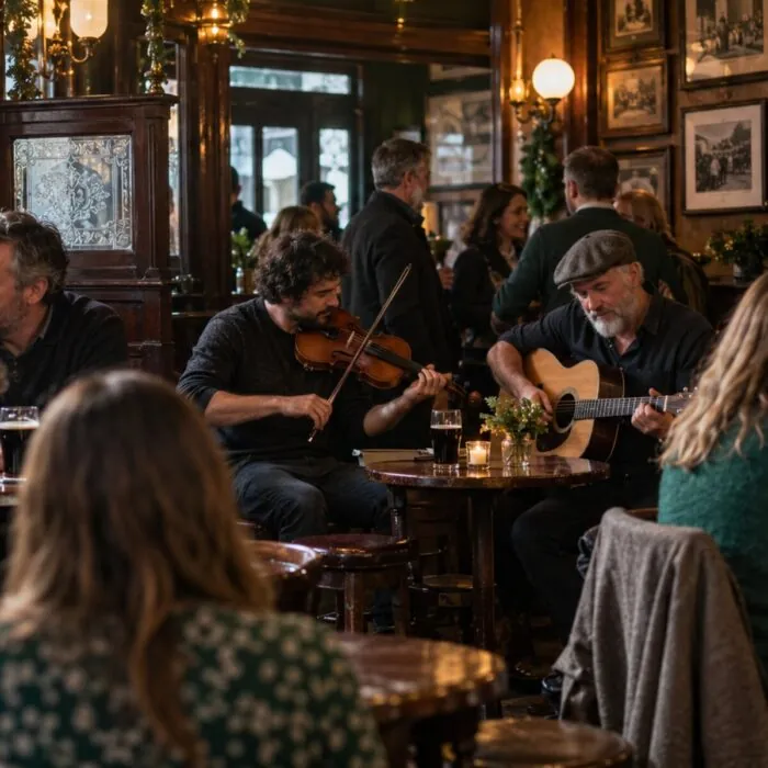 Musiciens traditionnels dans un pub de Dublin pendant la Saint-Patrick